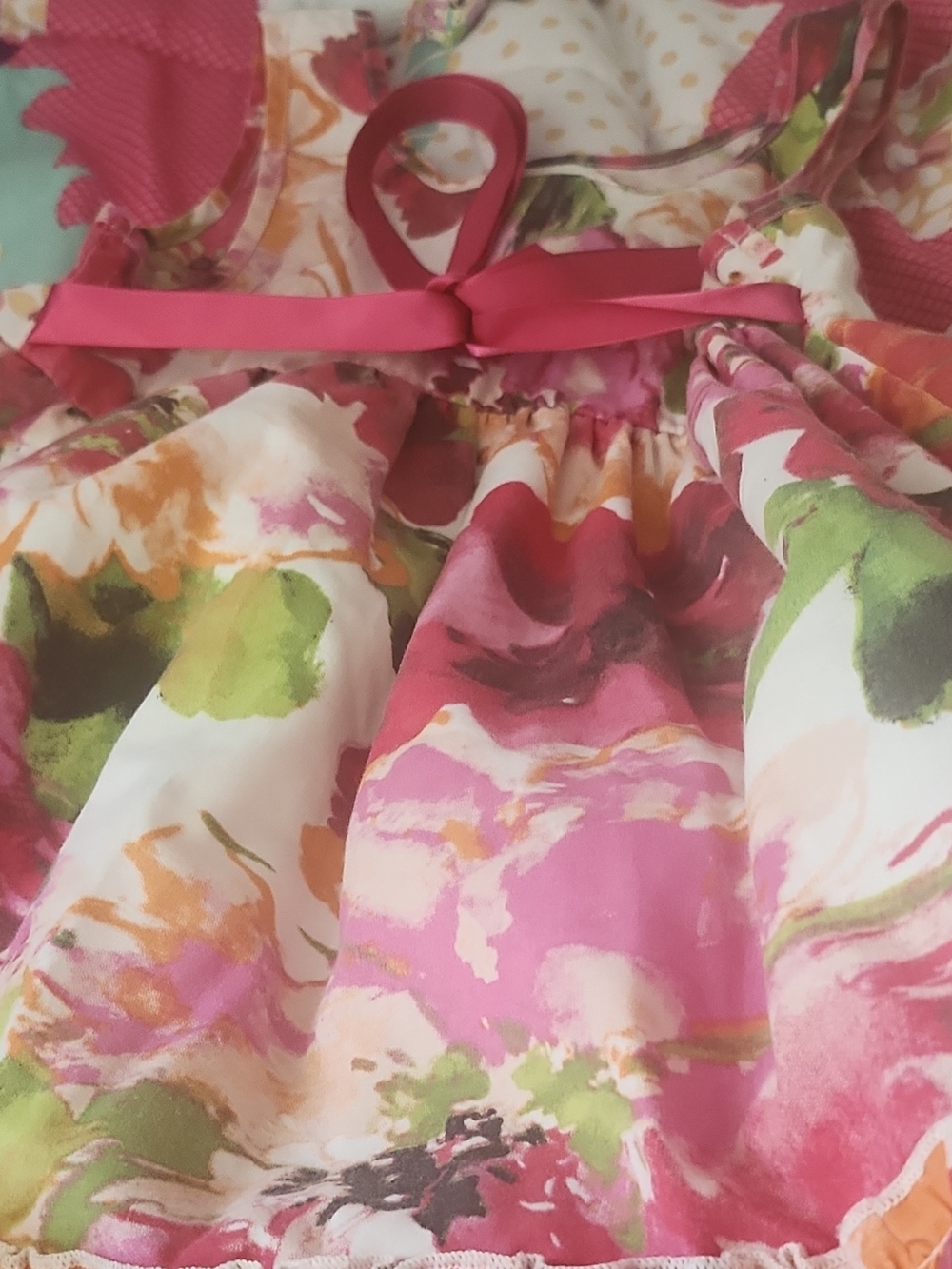 Floral Pink Ribbon-Detail Sundress